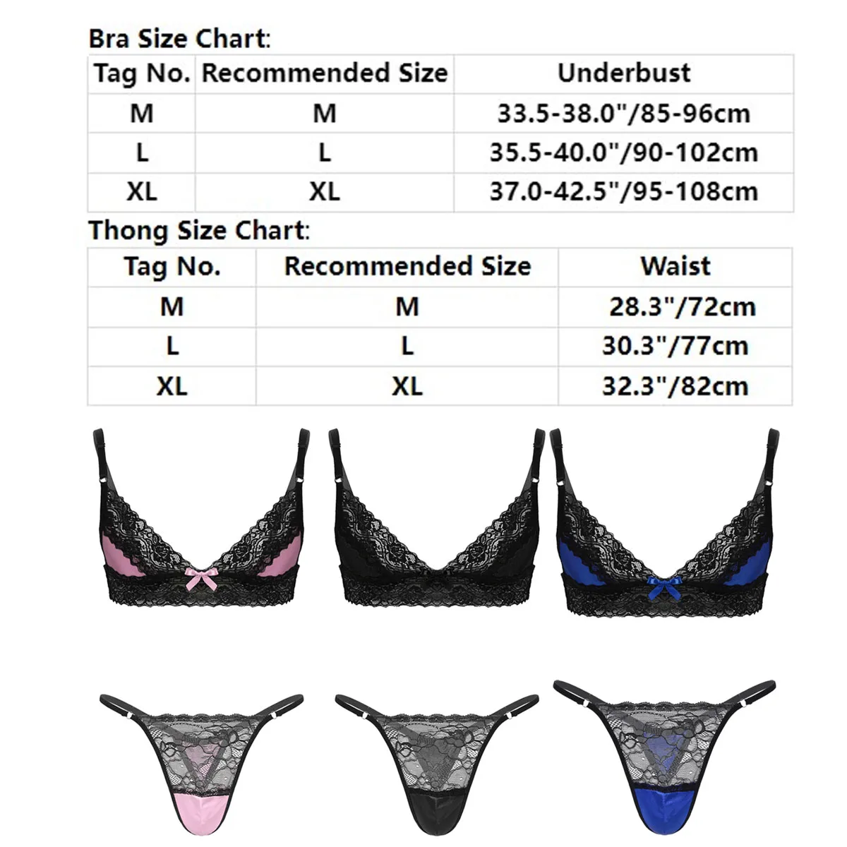 Mens Sissy Lingerie Set 2Pcs Sheer Mesh Lace Halter Bra Top with Open Butt G-strings Thongs Panties Gay Crossdressing Underwear