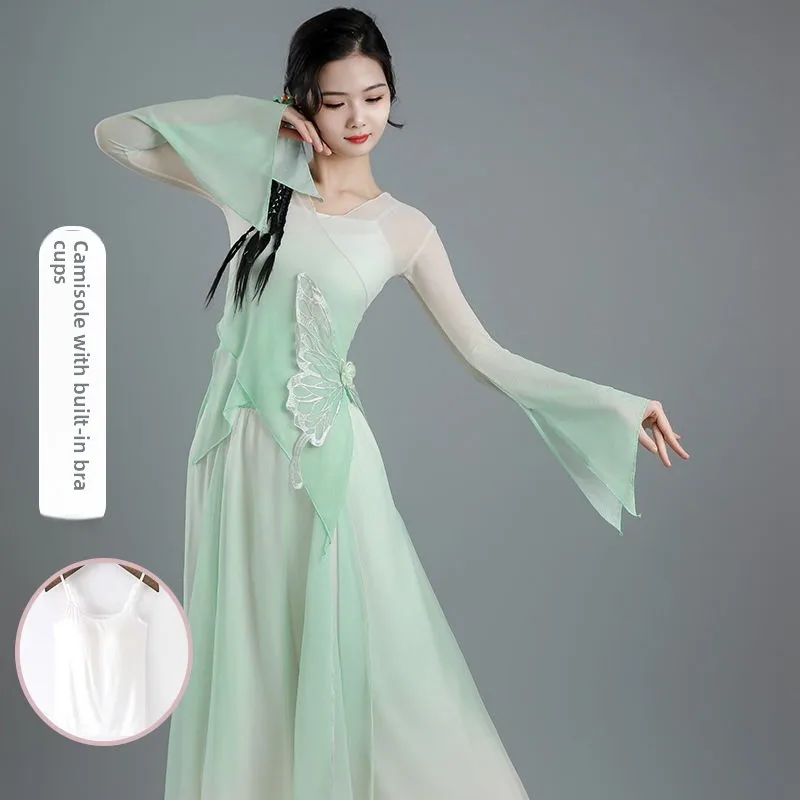 Danskleding geleidelijk veranderen vlindergaaskleding lichaamsrijm praktijk elegante top Chinese dans fee gas