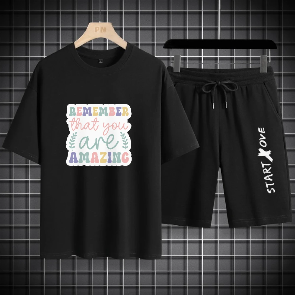 

2025 Casual Thin Men's Summer Set Soft Fabric Comfort Fit All Day Wear Fashion Sports T-shirts+shorts two-piece sets tracksuits