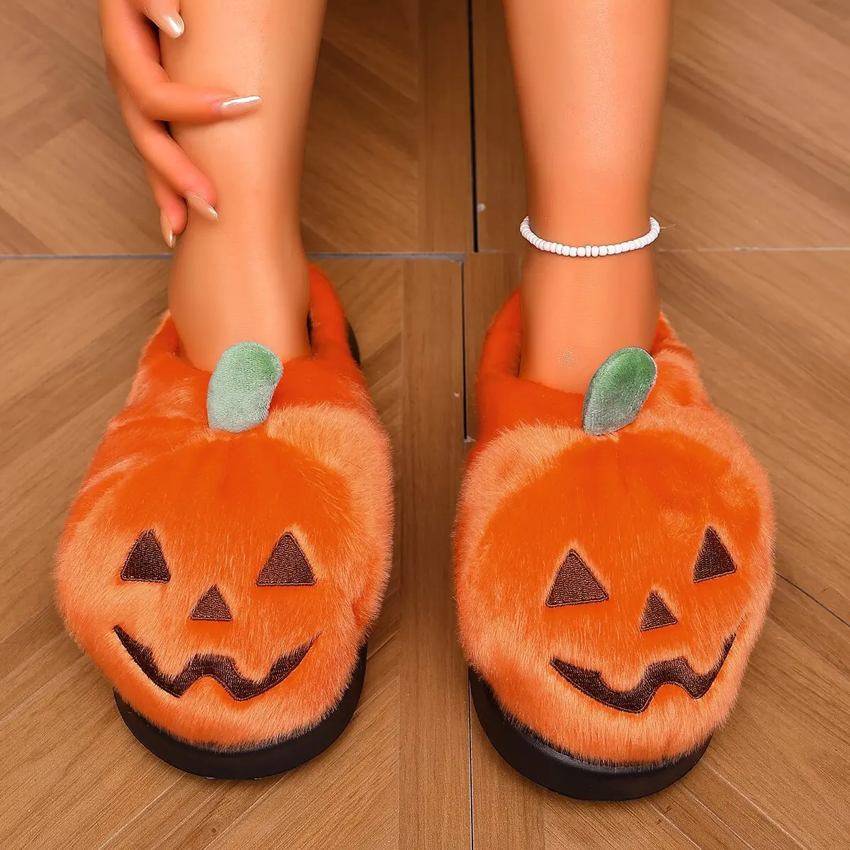 Halloween Plush Women Slippers House 3D Pumpkin Fluffy Slides Unisex Winter Platform Shoes Girls Non-Slip Indoor Holiday Party - view 4