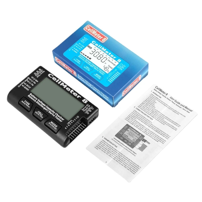 LCD-CellMeter 8  Voltage Digital Battery Capacity Checker Balance Discharger Servo-Tester For Li-Po Li-lon Li-Fe RC-AirplanePart