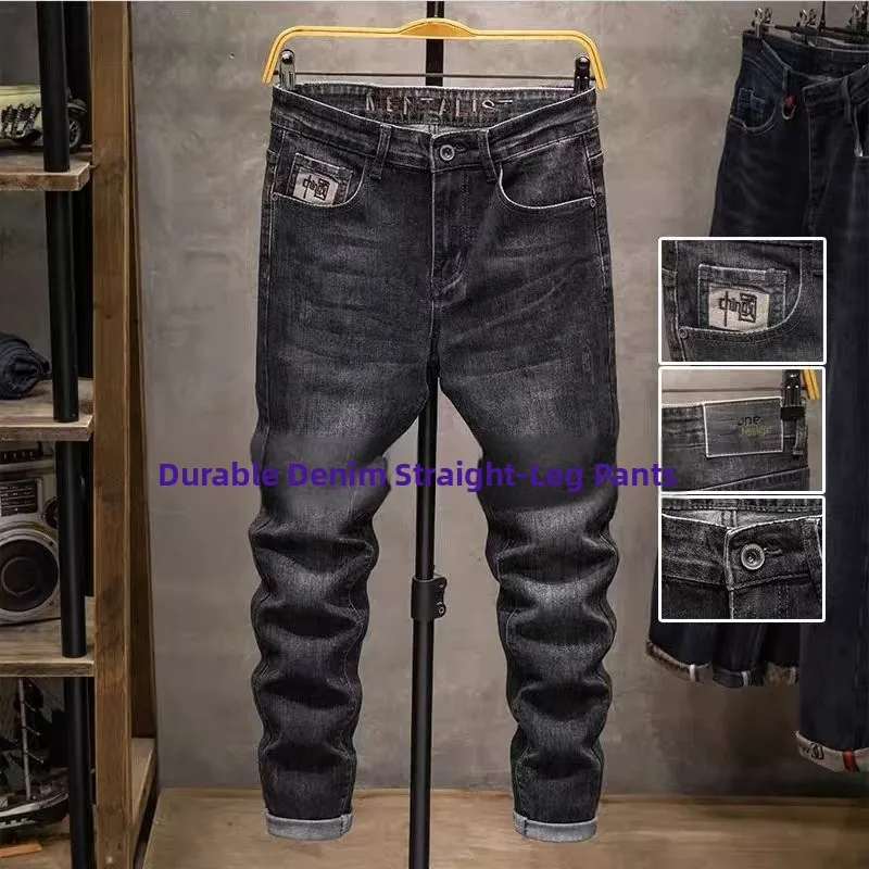 

Мужские джинсы на весну-осень с начесом, эластичные, облегающие, в корейском стиле, модные, прямые, износостойкие, для работы