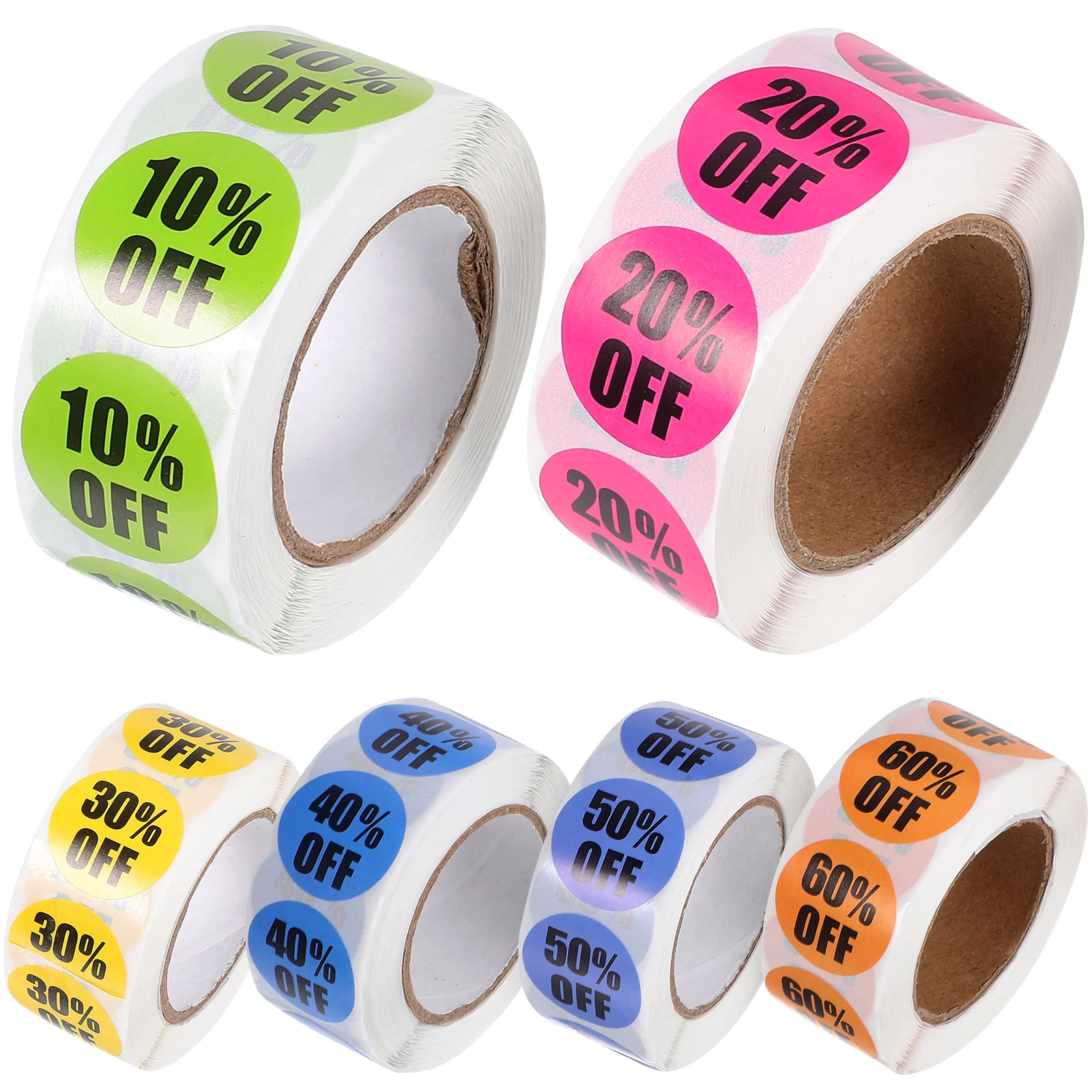 Etiquetas adesivas do preço, Etiquetas adesivos para loja de varejo, Round Percent off, Desconto prego, 6 Rolls