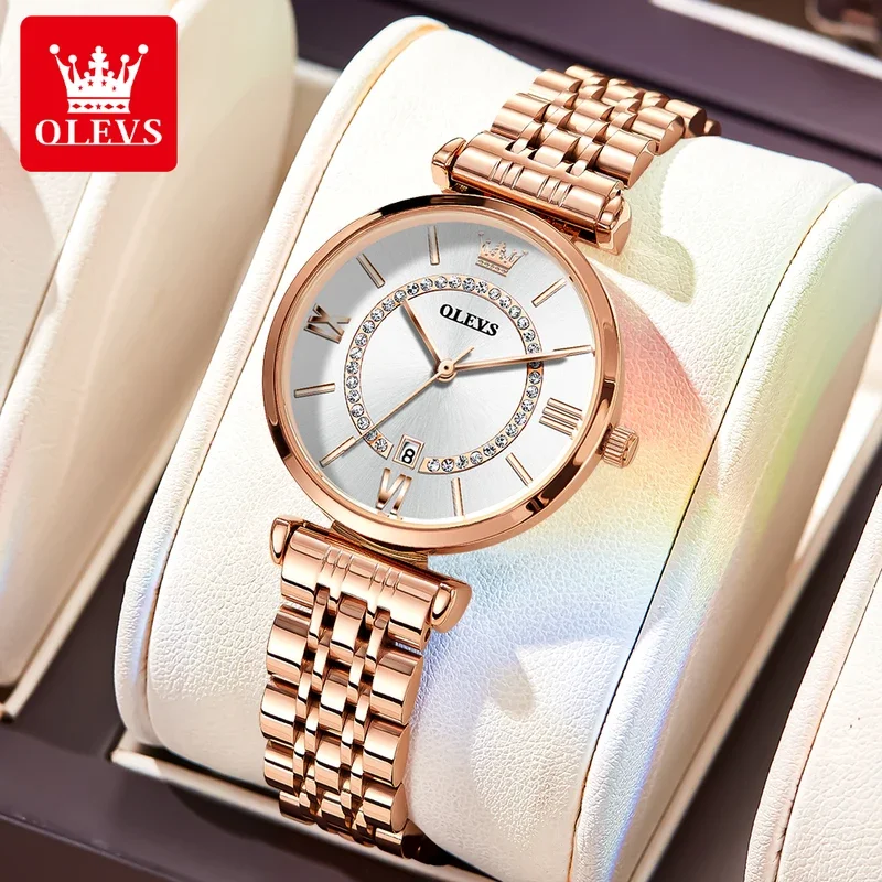 Olevs 6892 quartz watch women fashion mesh steel strap waterproof elegant rose gold ladies dress wristwatch