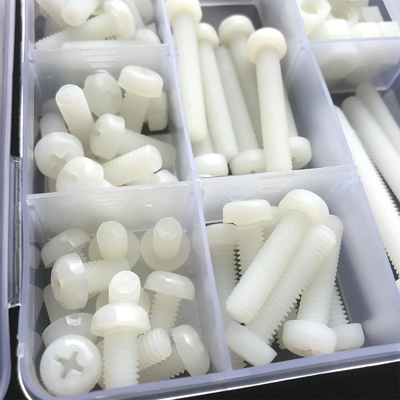 Weiße Nylon Sechs kant schraube Mutter Unter leg scheibe Set m2 m3 m4 m5 m6 Rundkopf Kreuz schraube Kunststoff isoliert Phillips flache Senk kopfs ch raube – Detail 12