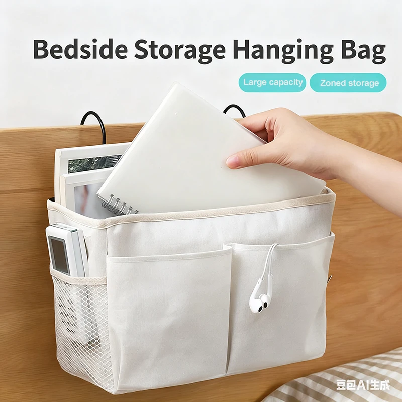 Multifunctional Bedside Sofa Hanging Storage Bag Fabric Hanging Basket Bedside Shelves for Dormitory and Apartment Storage