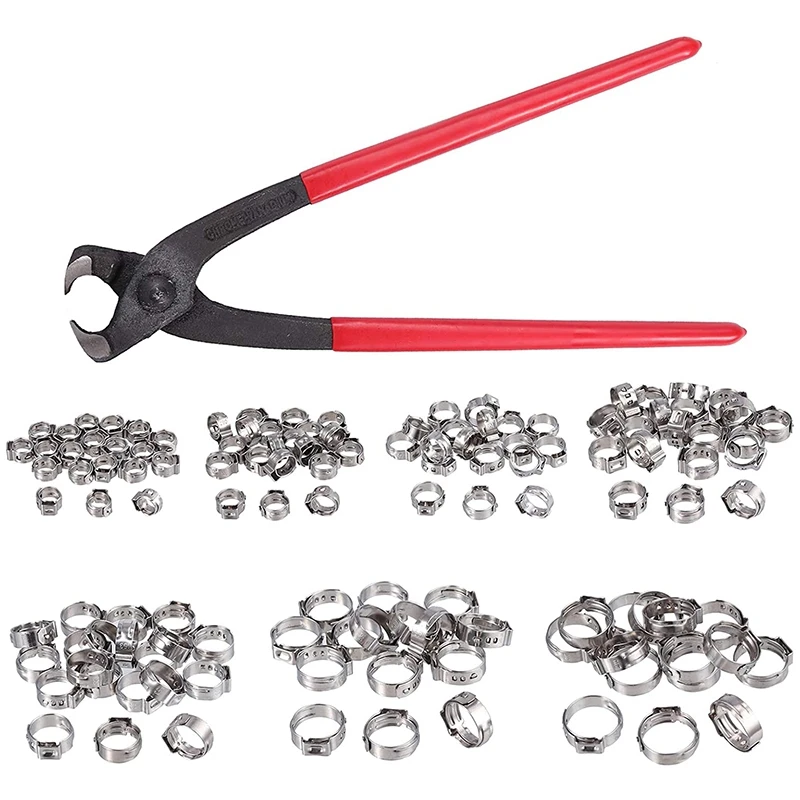 

1 Set Hose Clamp Set 6-21mm Hose Pipe Clips with Clamp Pliers Stainless Steel Single Ear Hose Pipe Rings Clamp Kit