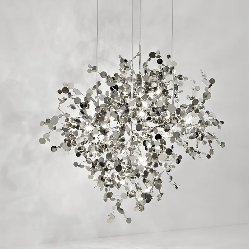 Modern Minimalist Led Stainless Steel Chandelier Gold Chrome Chandelier Living Room Dining Room Bar Table Art Hanging Chandelier