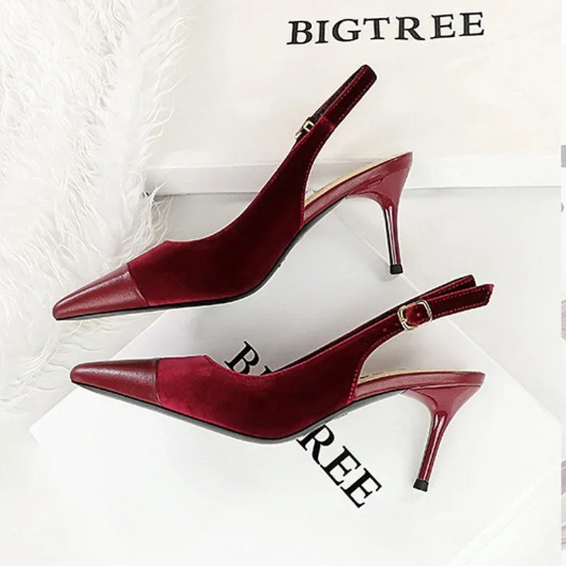Bigtree moda dedo do pé apontado mulher bombas saltos finos oco fivela cinta concisa festa senhoras sapatos zapatillas de mujer