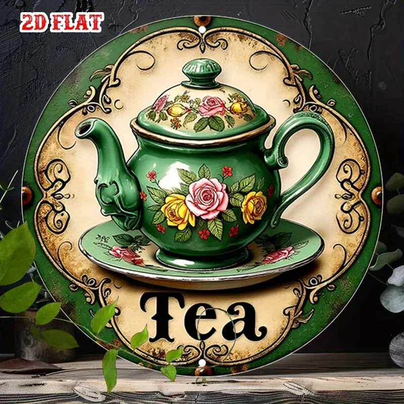 

Vintage Floral Teapot Tin Sign 7.8" Aluminum Wall Art for Home Garage Kitchen