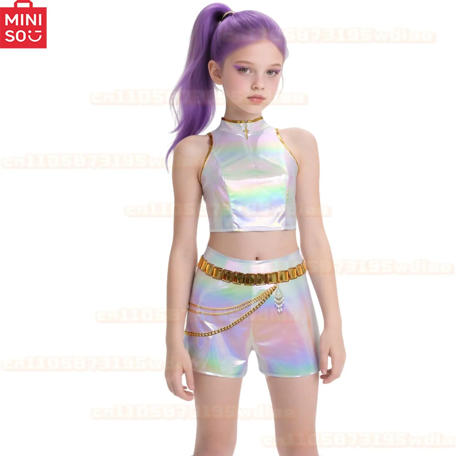 

MINISO Children's White Gold Set KPop Demon Hunters Movie Cosplay Dress for Girls Mira Rumi Zoey Stage Role Play Halloween