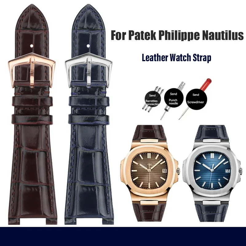 

25X13mm For Patek Philippe Nautilus 5711 5726 5712g watchband wristband Bracelet notch Genuine Leather Watch Strap + connector