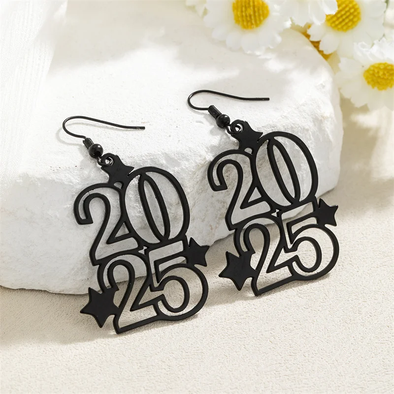 1Pair Number Hollow Out 2025 Pendant Earrings Women's Fashion Digital Symbols New Year Ear Hanging Festival Accessorie