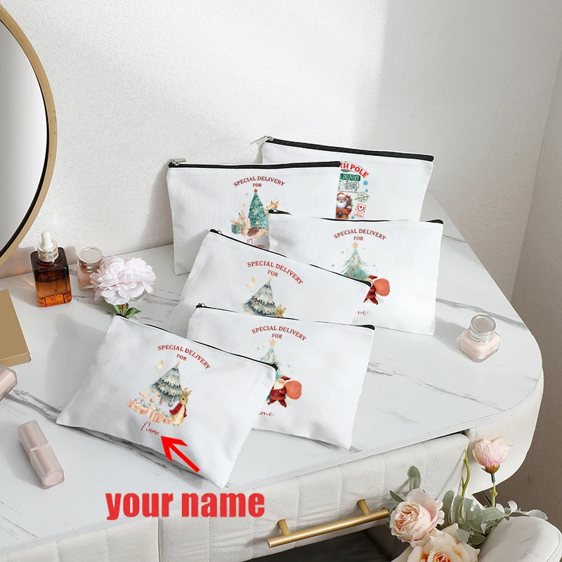

Personalized Christmas Cosmetic Bag and Wash Bag Custom Christmas Santa Christmas Style Decoration Gift for Girl Friend or Mom