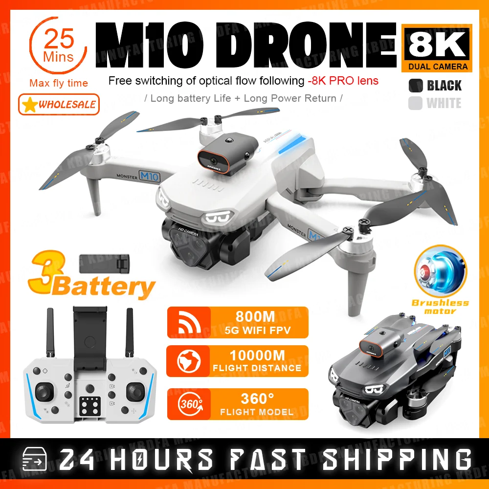 KBDFA M10 RC 드론, 전문 듀얼 HD 카메라, 항공 사진, FPV 헬리콥터, 장애물 회피, 접이식 RC 쿼드콥터 장난감