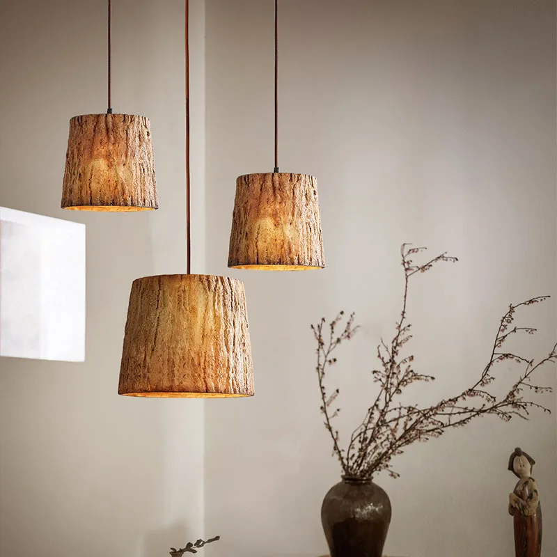 

Japanese Style Imitation Wooden Pendant Lights Zen Wabi Sabi Style Retro Restaurant Hotel Homestay Tea Room Resin LED Chandelier
