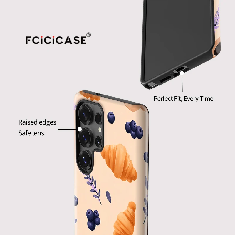Fcicicase S25 Ultra Bread Pattern Phone Case For Samsung A56 A36 A26 A16 S24+ S23 Plus S20 FE Double-layer Acrylic PC Cover