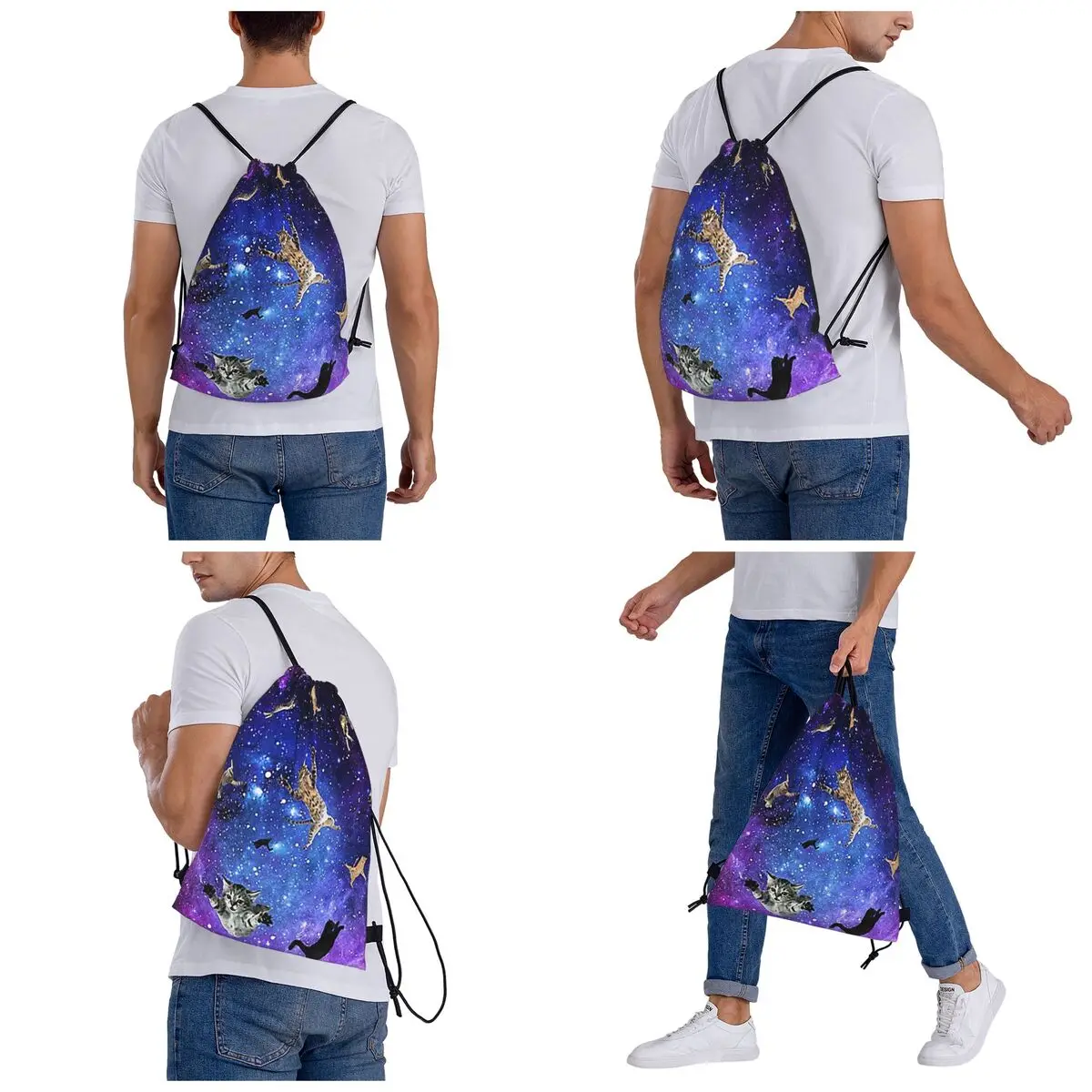 Space Cats Backpacks Fashion Portable Drawstring Bundle Pocket Sports Bag Book Bags For Man Woman Students