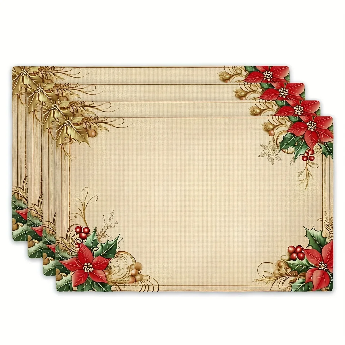 Christmas Highland Cow Figure Table Place‑mats 4Pcs Winter Festive Dining Table Home Layout Decoration