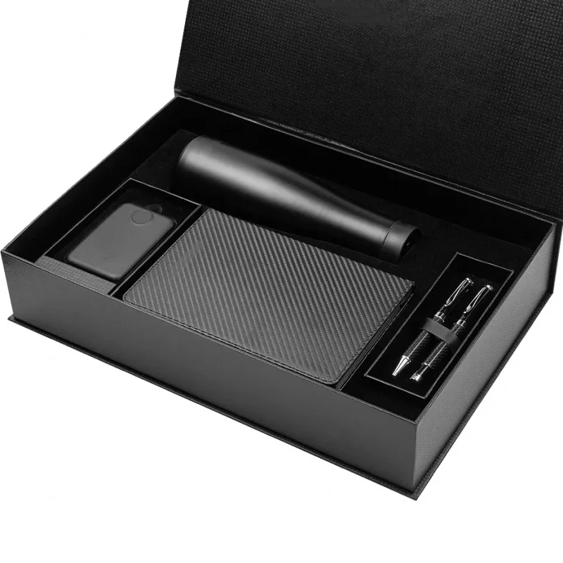 

2025customized. luxury high-end A5 Notebook Powerbank Vacuum Cup Carbon Fibers Pens set business corporate 231016