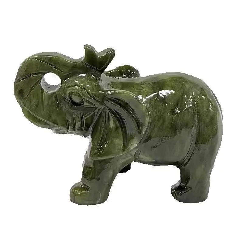 Natural Xiuyan Jade, Elephant, Quartz Crystal Green Ore Polished Elephant, Mineral Healing