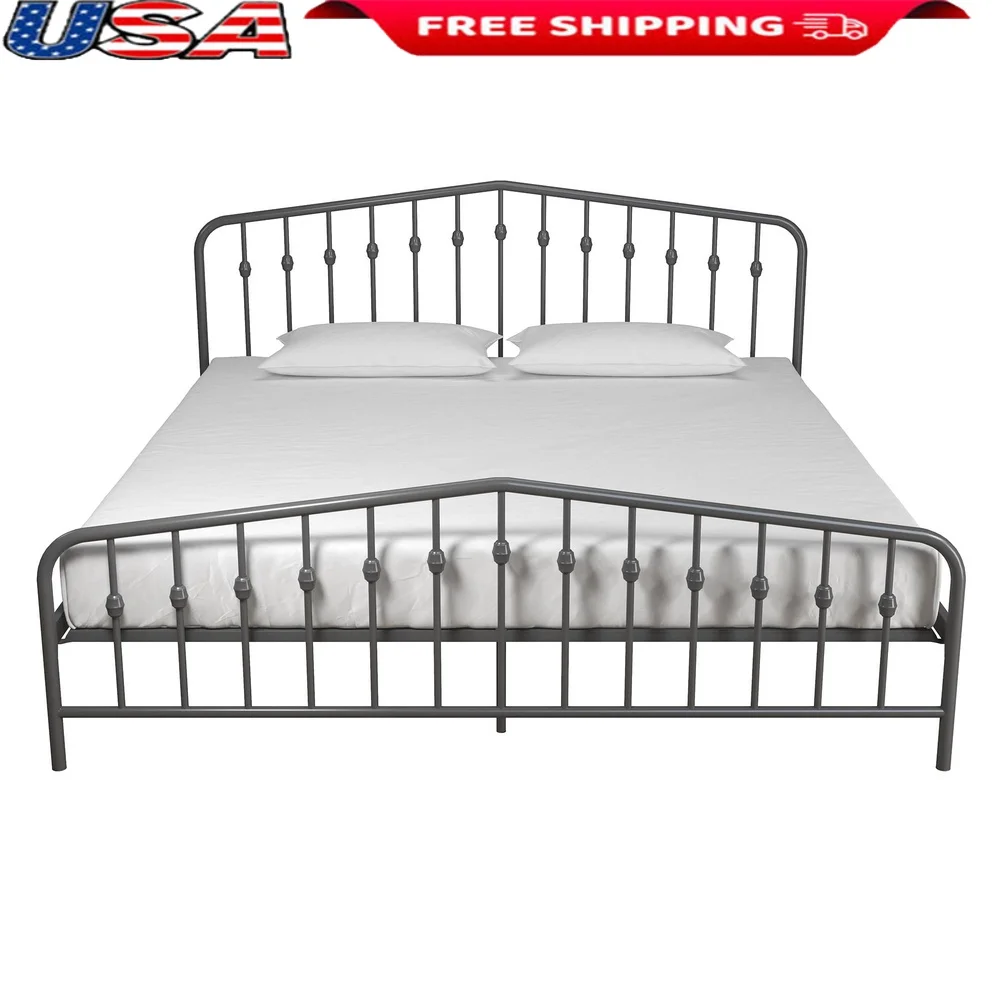 

King Size Metal Platform Bed Frame with Adjustable Height Sturdy Construction No Box Spring Needed Easy Assembly Modern