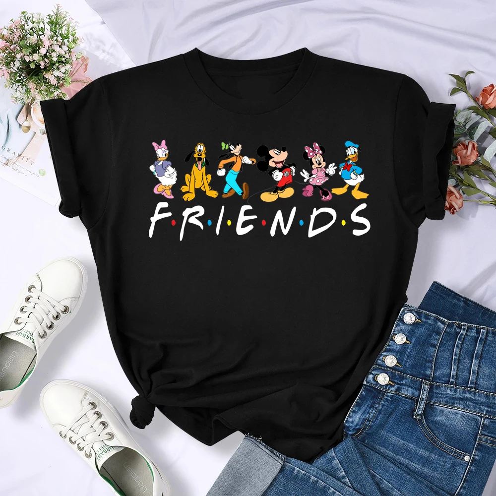 Disney 2025 New Popular Kawaidi Disney Print T-shirt Cartoon Loose Plus Size Women's Fun Top Fashion Women's Wear