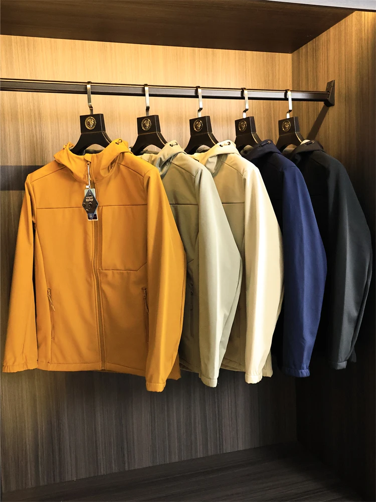 

Men's Hooded Jaet Fce Lined Windproof Waterproof Warmth Cosite Velvet Autumn Winter Faion Ci Sle Long Sve Coat