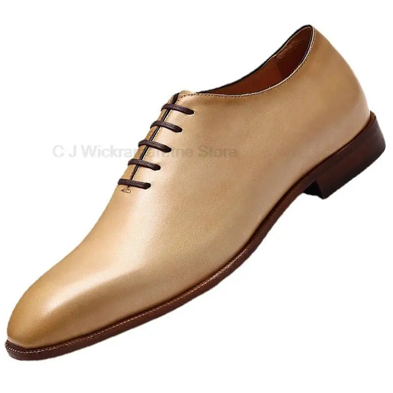 

HKDQ Classic Italian Men's Dress Shoes Genuine Leather Oxfords Lace-Up Green Yellow Business Office Wedding Formal Shoe For Men