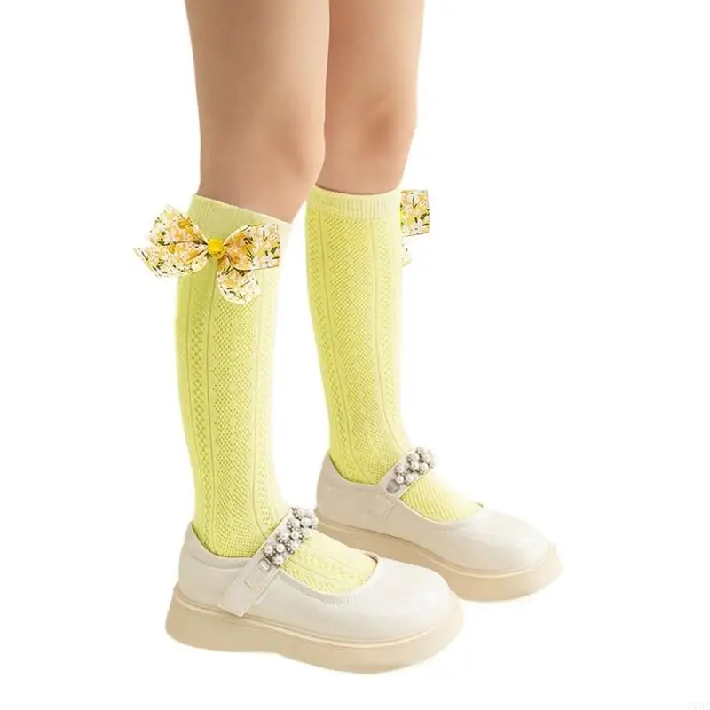 جوارب C63C ناعمة ومريحة للفتيات بطول الساق، جوارب مجوفة بعقدة على شكل فيونكة #3