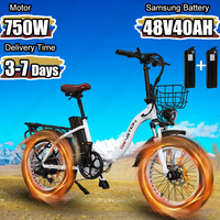 Folding E Bike 750W Powerful Motor 48V40AH Dual Lithium Battery Electric Bike Hydraulic brake 20*4inch Fat Tire Electric Bicycle