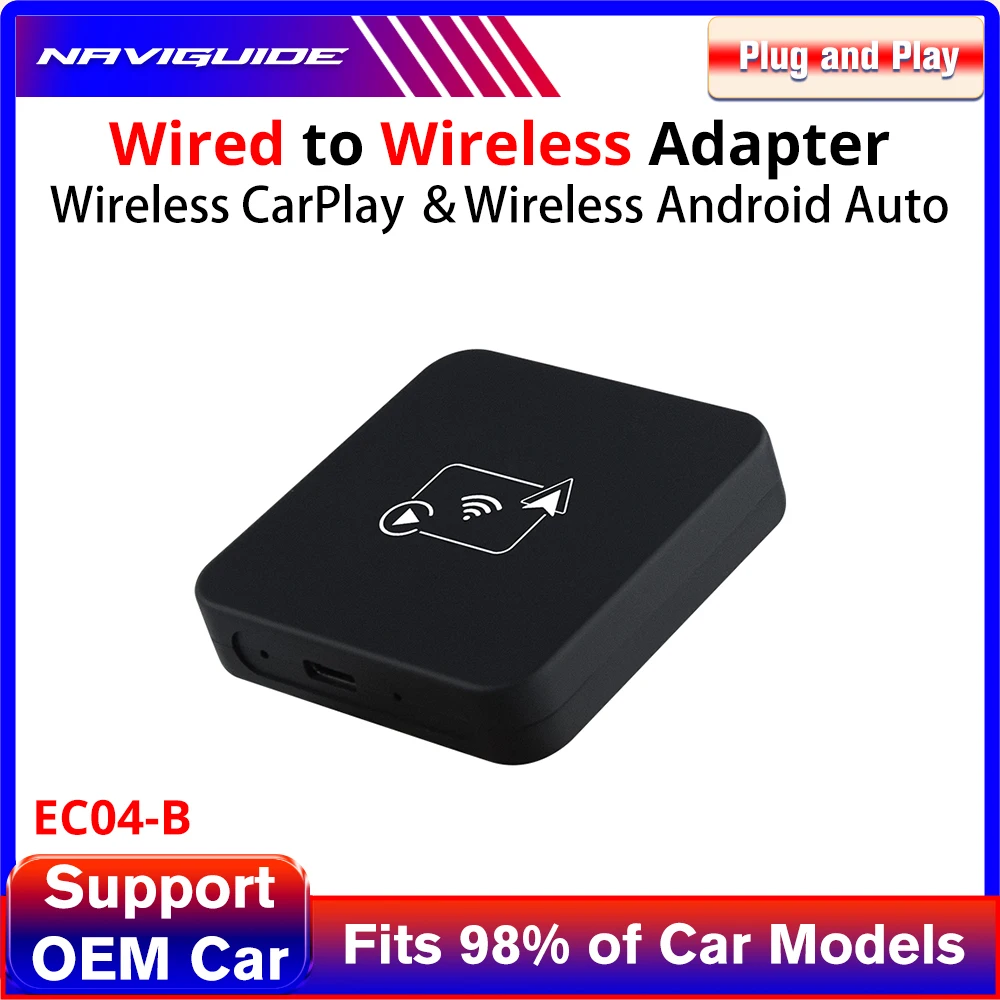 EC04-B سلكي إلى CarPlay اللاسلكي وAndroid محول لاسلكي تلقائي سبوتيفي لتويوتا مازدا نيسان كامري أودي فورد كيا هيونداي