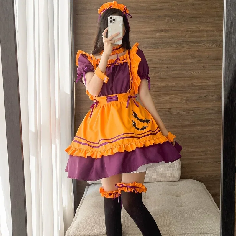 Plus Size Dienst mädchen Kleid Halloween Cosplay Kostüme Damen Schürze Dienst mädchen Outfits Lolita Kürbis Anzug Anime Party Prinzessin Kleidung