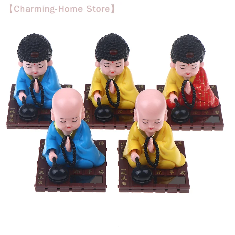 【M】Little Monk Buddha Figurine Solar Dancing Toys Nodding Head Dolls Bobble Head Toy Car Ornament For Desk Home Decor