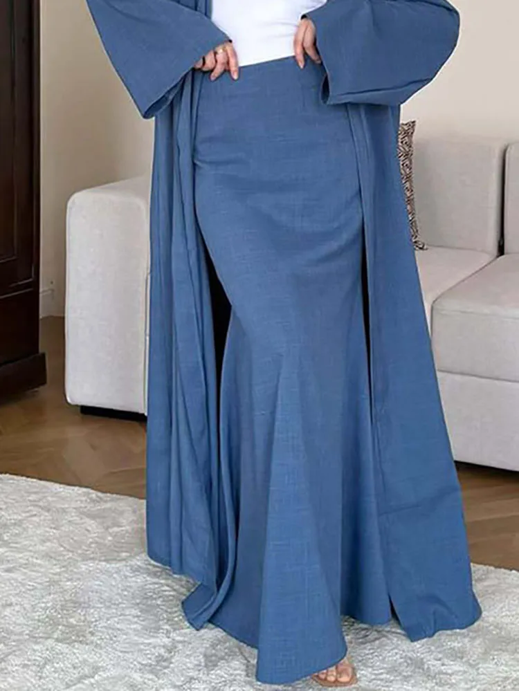 

Robes Two-piece Sets for Women New Fashion X-Long Cardigan and Bodycon Skirts Outfit Autumn Winter Long Sleeve Solid Female Suit