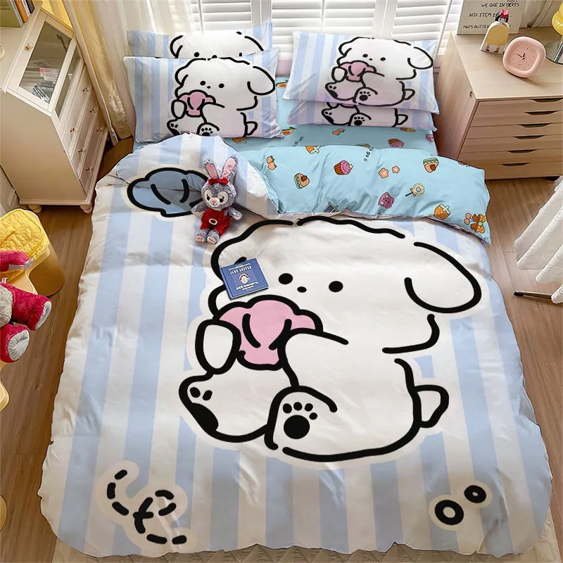 

Sanrios Anime Kawaii Pochacco Cute Instagram High Beauty Warm and Minimalist Bed Sheet Three Piece Set for Student Dormitory