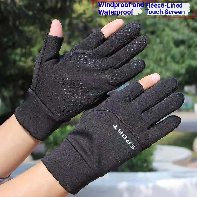 الرجال الرياضة في الهواء الطلق والعتاد قفازات ركوب الدراجات الدافئة الصوف مبطن مقاوم للماء المضادة للانزلاق لمس قفازات للقيادة وصيد الأسماك