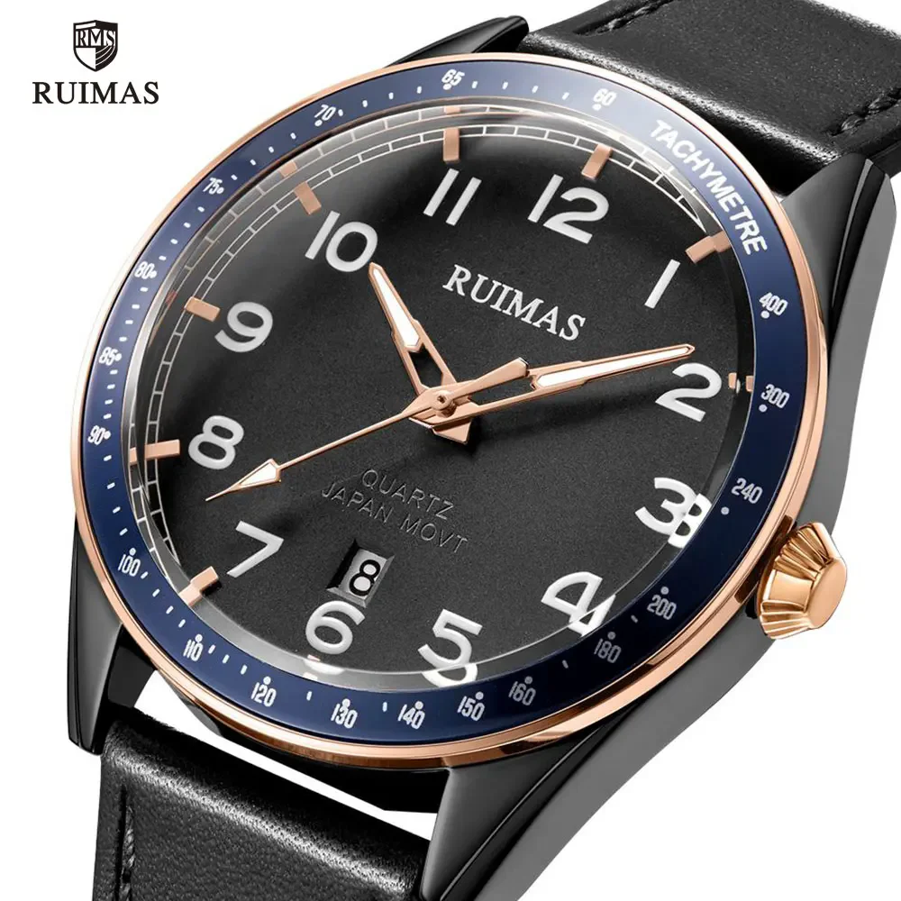 

RUIMAS 573 Men's Simple Fashion Business Quartz Watch Luminous Calendar Waterproof Leather Strap Male Leisure Sports Wristwatch