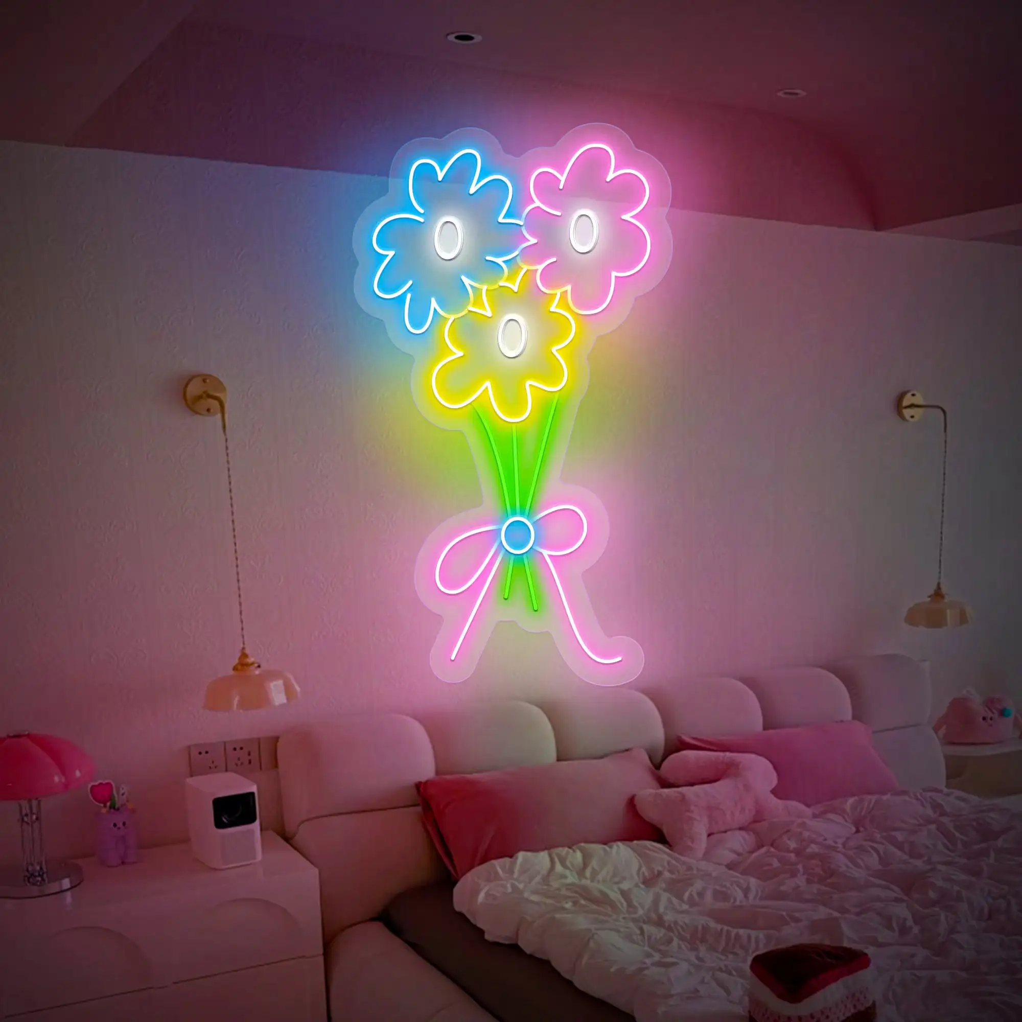 Flowers Neon Sign Flower Plant Sign Wall Art Decor Bedroom Backdrop Neon Living Room Indoor Home Decor Bar Beer Club Sign