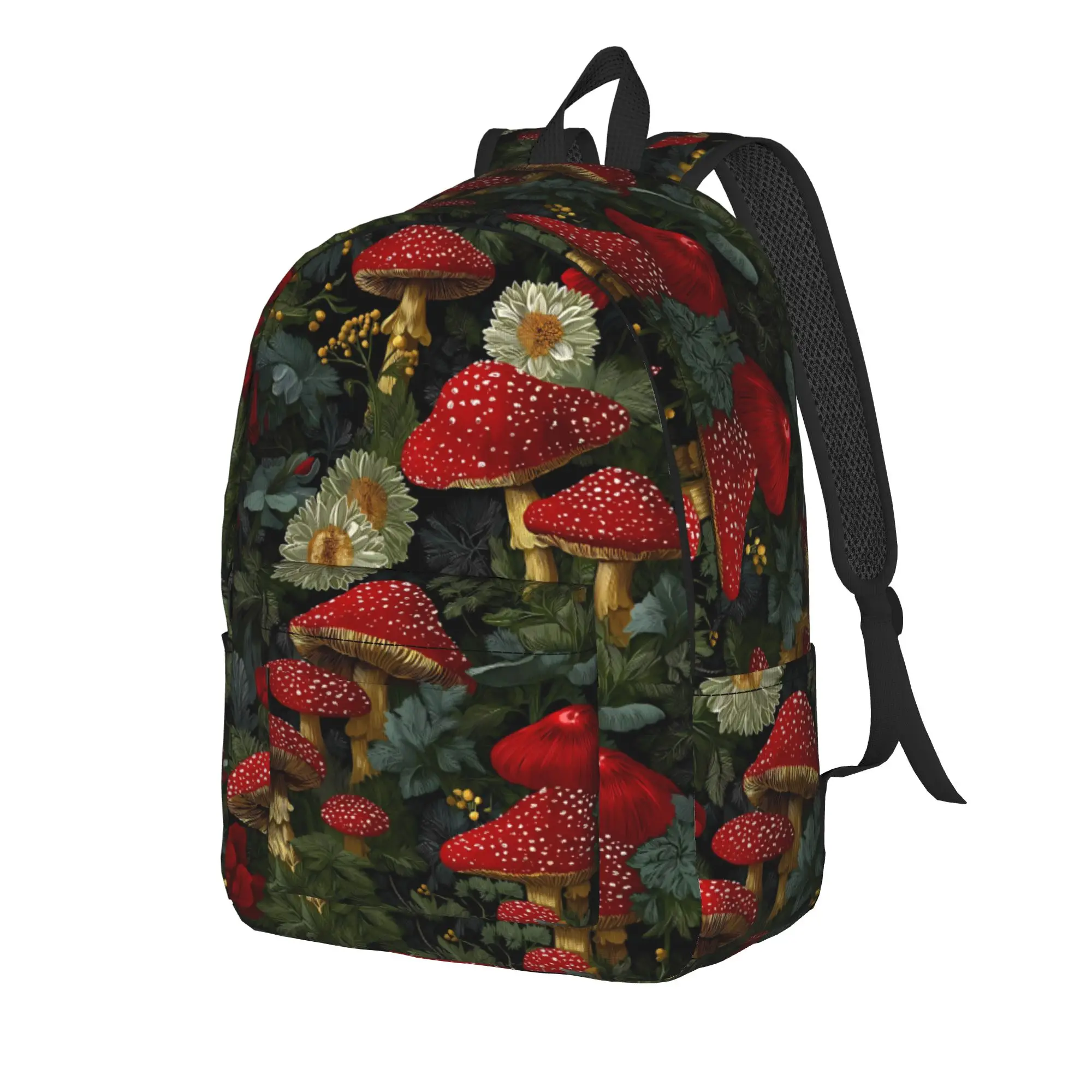 Retro Forest Red Mushroom Print Backpack  Travel Backpacks Student Unisex Casual High School Bags Custom Lightweight Rucksack