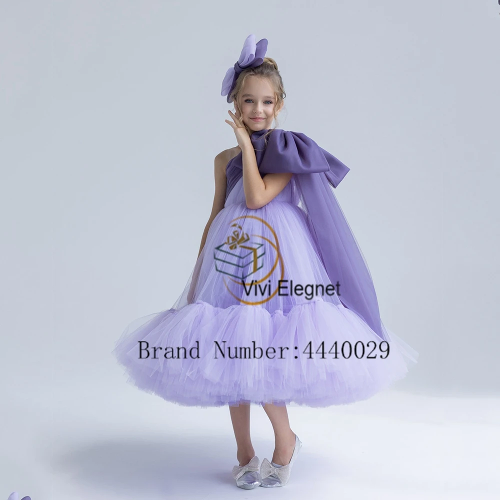 

Customized Purple Sleeveless Flower Girl Dresses Scoop Soft Tulle Wedding Party Gowns for Birthday 2025 Summer فساتين اطفال ل