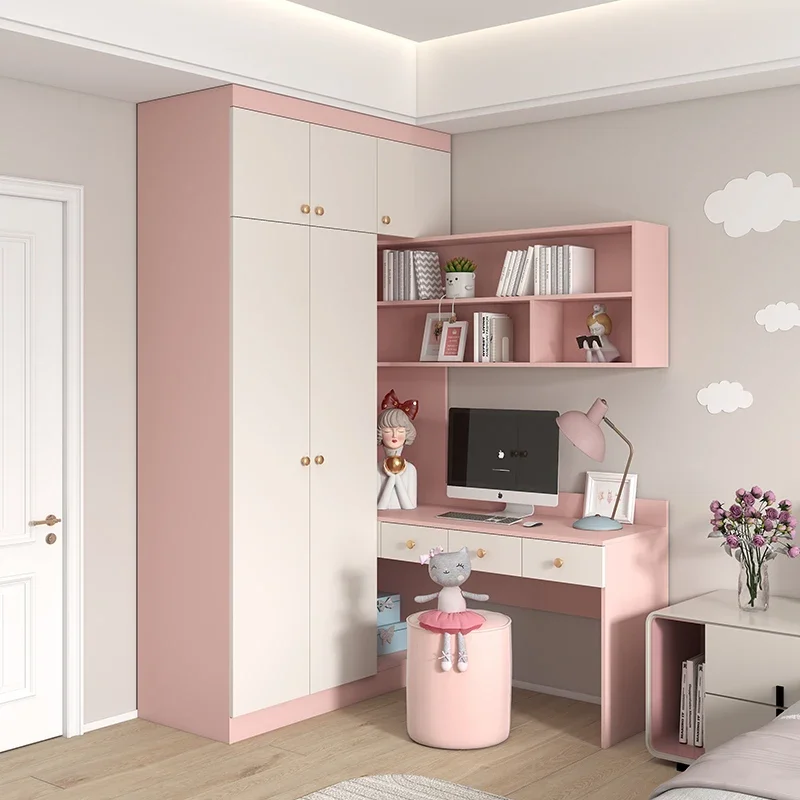 

-Modern Design Corner Computer Desk With Wardrobe & Bookcase Home Bedroom Children's Room Multifunctional Writing Desk Wardrobe