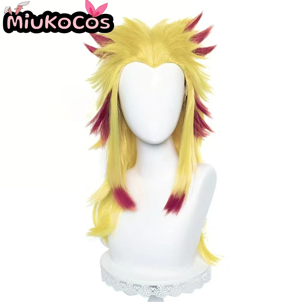 متوفر في المخزون كيوجورو رينجوكو شعر مستعار تأثيري MiukoCosplay أنيمي شيطان القاتل تأثيري