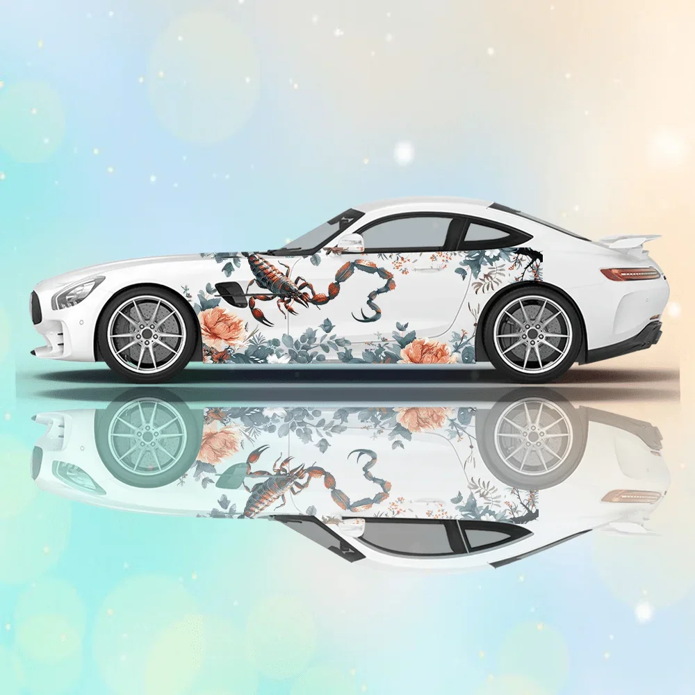 

Красочные виниловые наклейки с цветком скорпиона для автомобиля, самоклеящаяся наклейка из ПВХ, подходит для грузовиков, внедорожников, декор, автоаксессуары, подарок