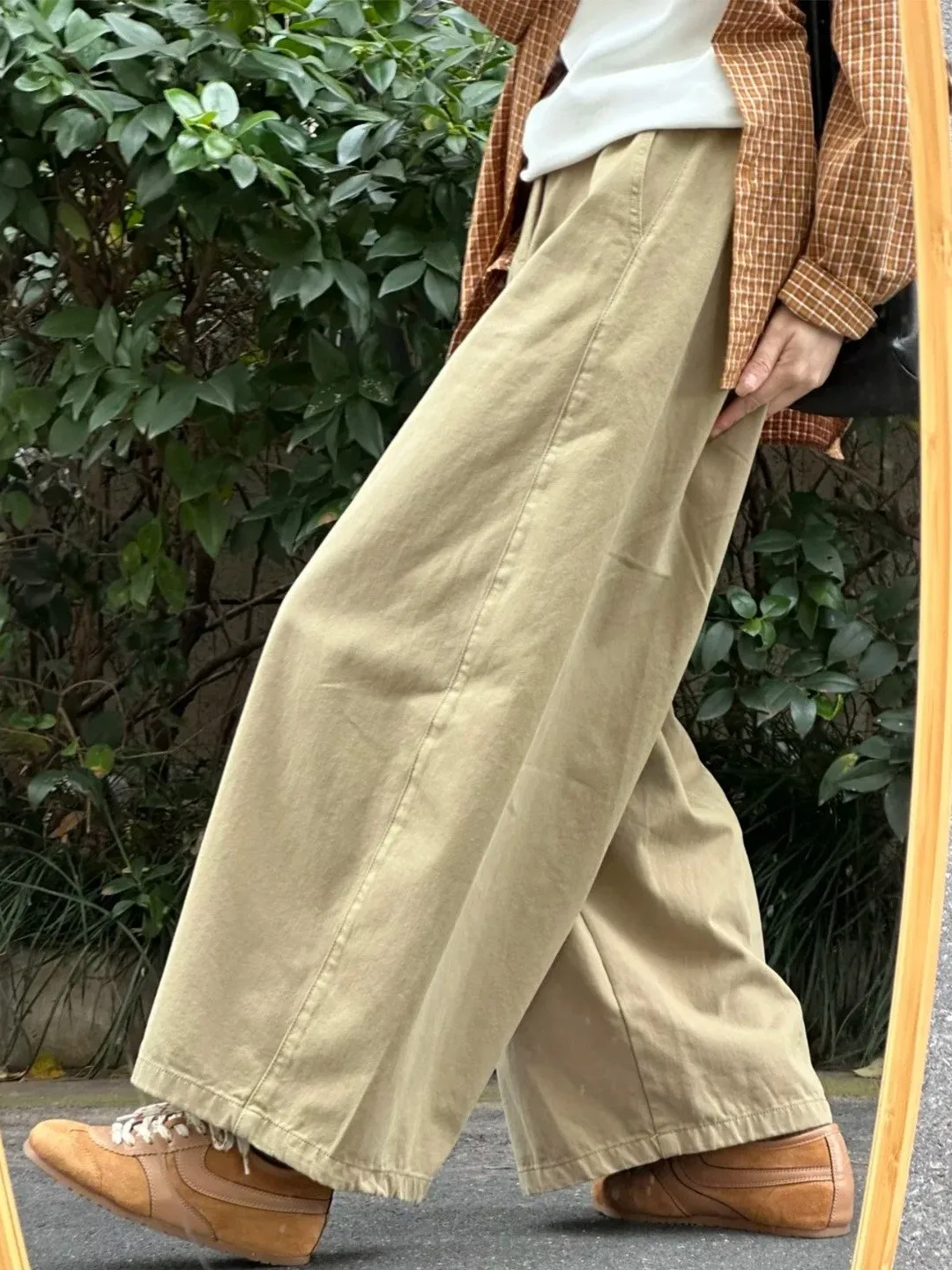 

High Waist Comfortable Elastic Waist Wide Leg Pants Women's plus Size Slimming Loose Casual Trousers Spring Cotton Straight Leg