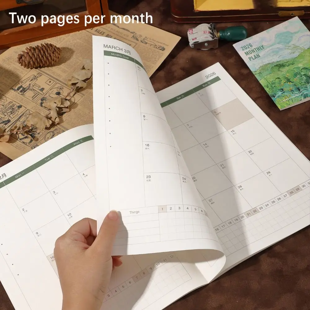 2Pcs/Set A4/A6 2026 Schedules Notebook Learning Plan Work Efficiency Planner Notebook Life Check-in 2026 Calendar Planner School