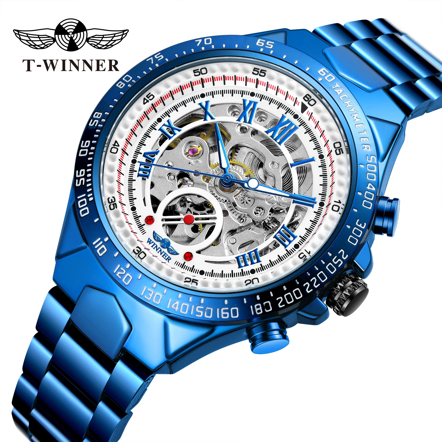 2024 Blue Dial Stainless Steel Skeleton Mechanical Automatic Watch Military Waterproof Male Wrist Watches High End Luxury Clock