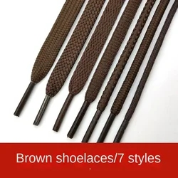 Brown Shoelace Flat Oval Boots Work Shoes Canvas Shoes Casual Leather Board Shoes Shoelace Men and Women High-Low Top
