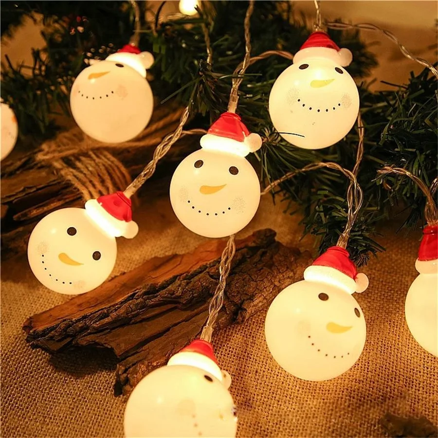 Cute LED Snowman Santa Claus Fairy Garland Lights Battery Powered 1.5M /3M Christmas Tree String Lights for Party Holiday Decor