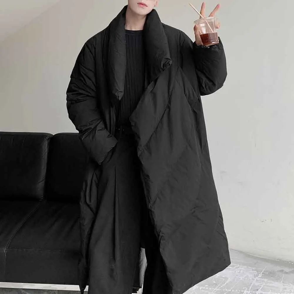 Mens Long Winter Cotton-Padded Jacket Plain Dark Daily Outdoor Solid Color Versatile Youth Trendy Top Men'S Clothing 2025 New